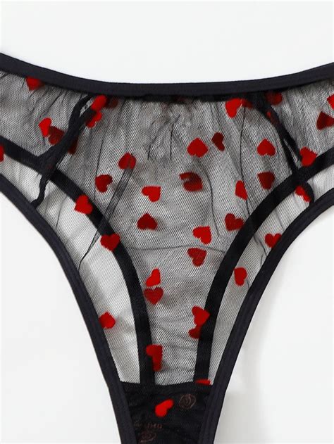 Plus Heart Print Mesh Underwire Lingerie Set For Sale Australia New Collection Online SHEIN