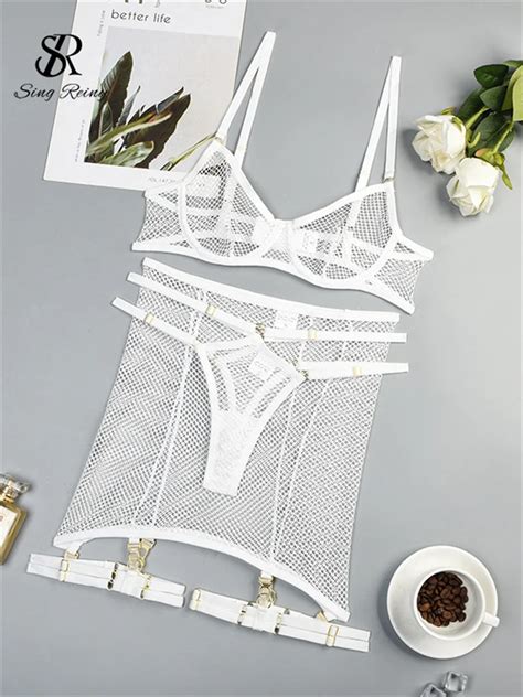 Singreiny Sexy Mesh Underwear Suits Sheer Straps Club Backless Skirt Lingerie Sensual Bodycon