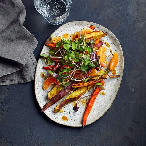 Roasted Korean Yams And Carrots With Clementine Mustard Drizzle