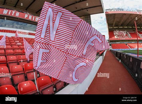 Nottingham Forest Flags In The Trent End At The City Ground Stock Photo