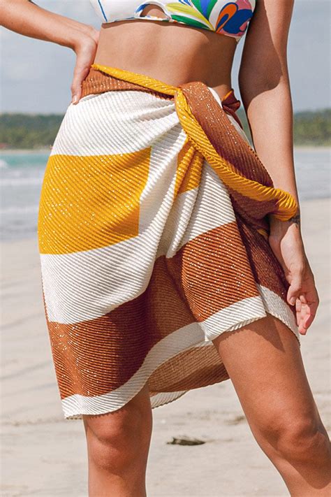 Geometric Print Cutout Bikini Self Tie Sarong Set 3 Pack