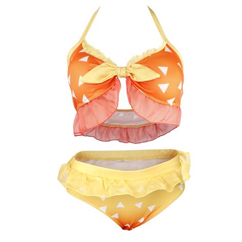 Womens Demon Slayer Swimsuit Kimetsu No Yaiba Cosplay Swimwear Agatsuma Zenitsu Bikini Beach
