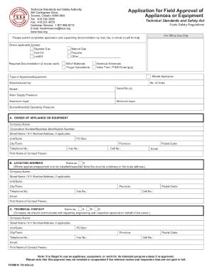 Fillable Online FS 022 V2 Application For Field Approval Of Appliances