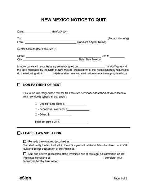 Free New Mexico Eviction Notice Templates Pdf Word