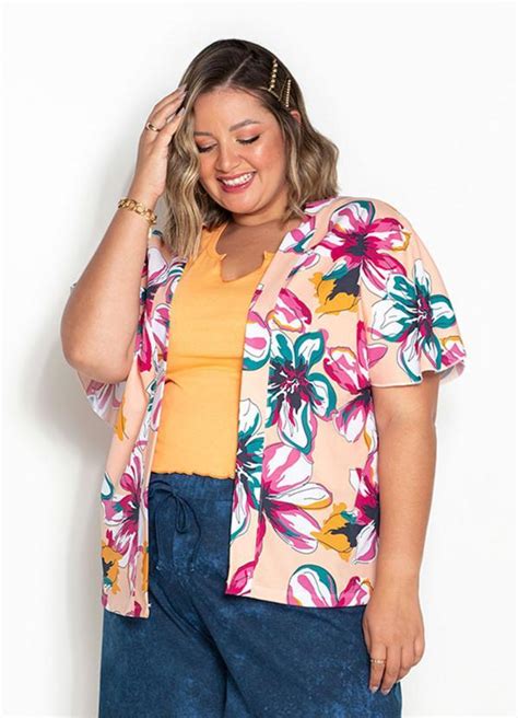 Kimono Floral Nude Ombros Deslocados Plus Size Queima De Estoque