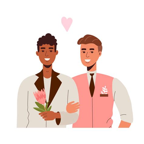Two Gay Lovers Lgbt Wedding The Bride And Groom Beautiful Guys With Flowers Pride Love Is