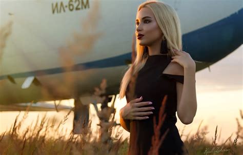 Wallpaper Look Pose Model Hands Makeup Dress Blonde The Plane For Mobile And Desktop