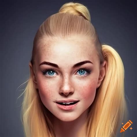 Portrait Of A Beautiful Woman With Freckles And Blonde Ponytail On Craiyon