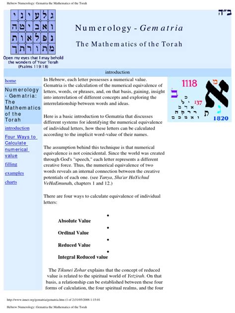 Hebrew Gematria, The Mathematics of the Torah | Jewish Mysticism | Collation