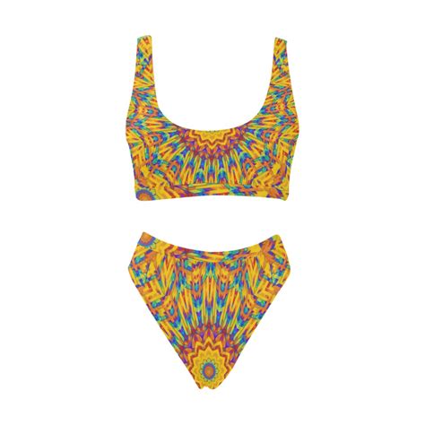 Vivid Colors Mandala Sport Top High Waisted Bikini Swimsuit Model S Id D