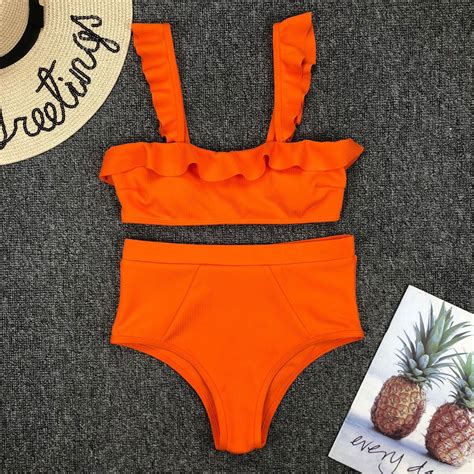 Women Two Piece Swimsuit Ruffled Sexy High Waist Bikini Shopee Philippines