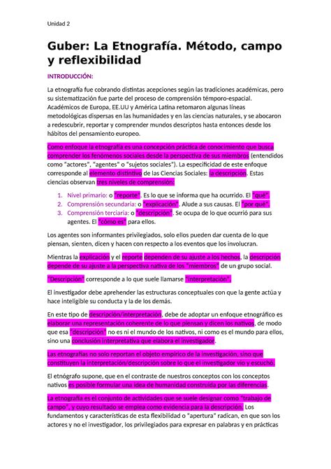 Resumen Antropologia Unidad 2 docx Guber La Etnografía Método