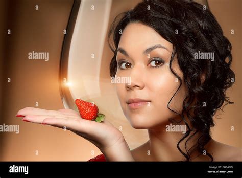 Woman With Strawberry Stock Photo Alamy