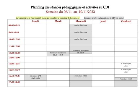 Calaméo Planning Cdi 2023 2024 Sem45