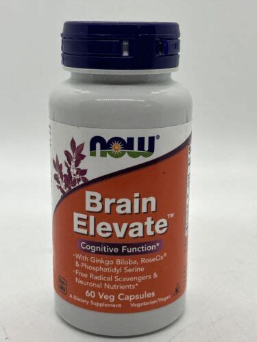 NOW Foods Brain Elevate 60 Cap Ginkgo Biloba RoseOx Phosphatidyl Serine ...