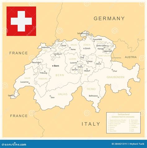 Switzerland Detailed Blue Country Map With Cities Regions Location
