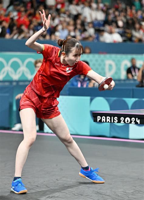 女子シングルス3位決定戦でプレーする早田ひな（撮影・中村太一） 写真｜【西日本新聞me】