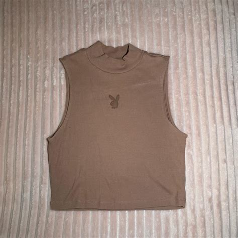 Brown Nude Playboy Turtleneck Narrow Neck Ribbed Depop