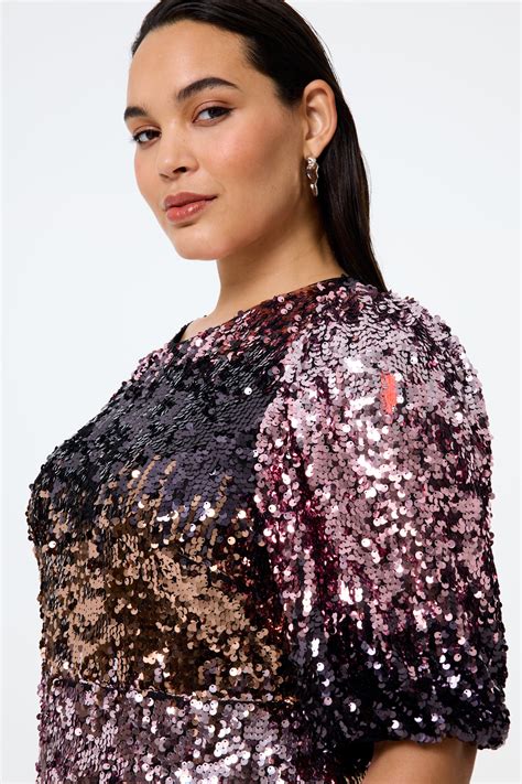 Pink Ombre Sequin Puff Sleeve Midi Dress Scamp And Dude