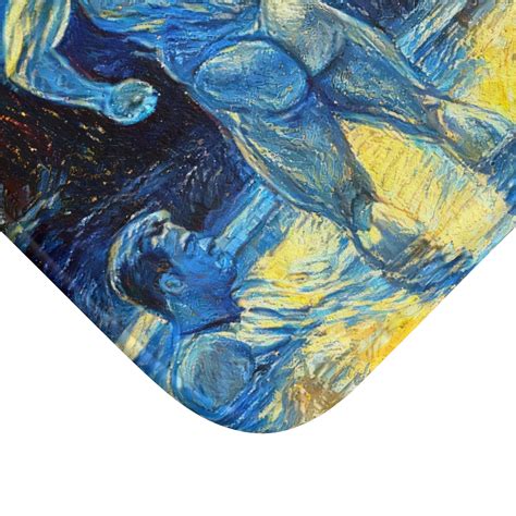 Starry Night Nude Men Bath Mat Naked Men Skinny Dipping Nude Male Bath Art Gay Bath Room