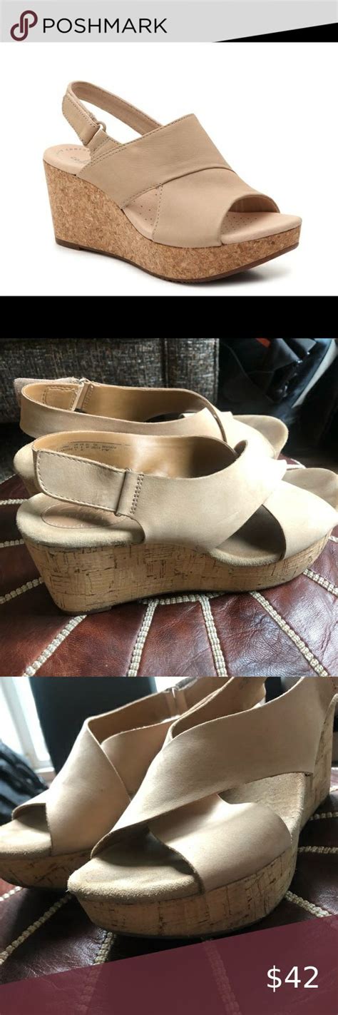 Clarks Artisan Annabel Nude Wedge Cork Cushion Sandals 9W