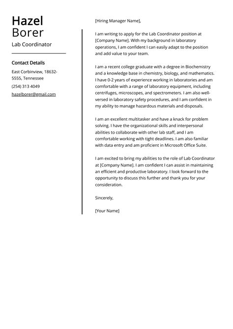 Lab Coordinator Cover Letter Job Description Sample Guide