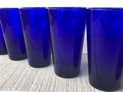 Vintage Cobalt Blue Drinking Glasses Set Of 6 Libbey 16 Oz Large Tumblers