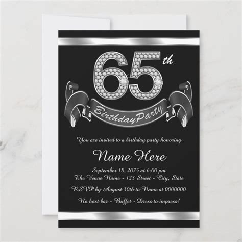 Silver 65th Birthday Party Invitation Zazzle