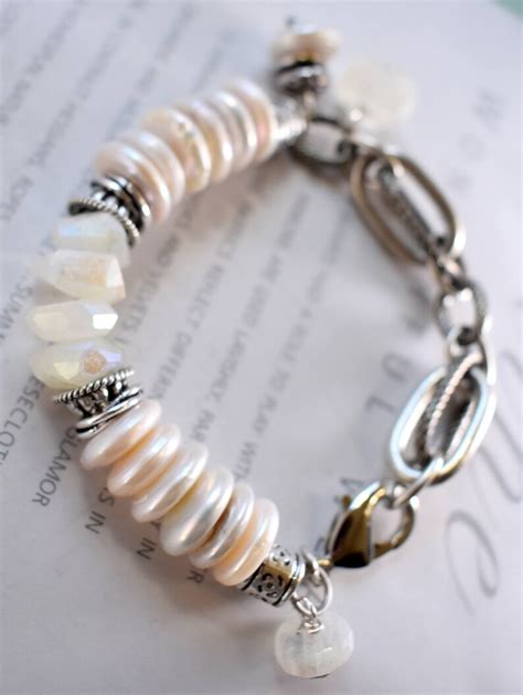 Bracelet Rainbow Moonstone Bracelet Pearl Bracelet Etsy