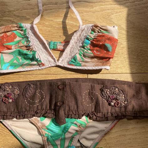 Incredible Vintage Bikini Pink And Green Floral Depop