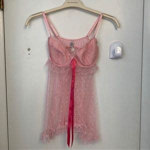 Victoria S Secret Intimates Sleepwear Nwot Vs Pink Polka Dot Lace Babydoll Lingerie 34d