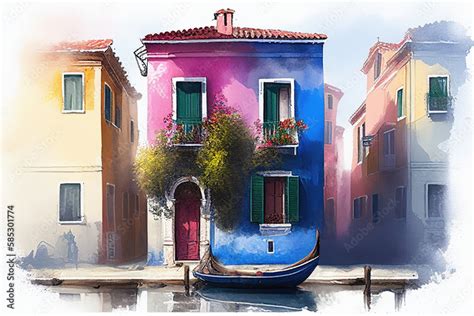 Burano Watercolor Burano Island Venice Italy Watercolor Background