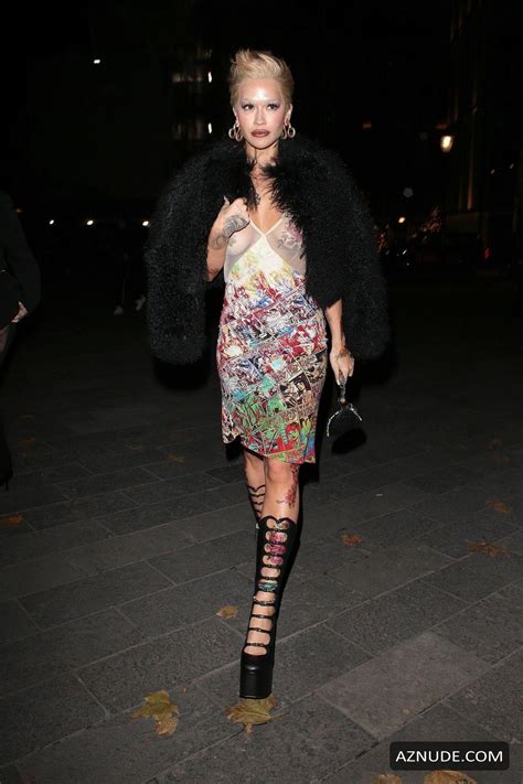 Rita Ora Sexy Spotted Flashing Her Hot Tits In A Beautiful Sheer Dress At Fashion Awards