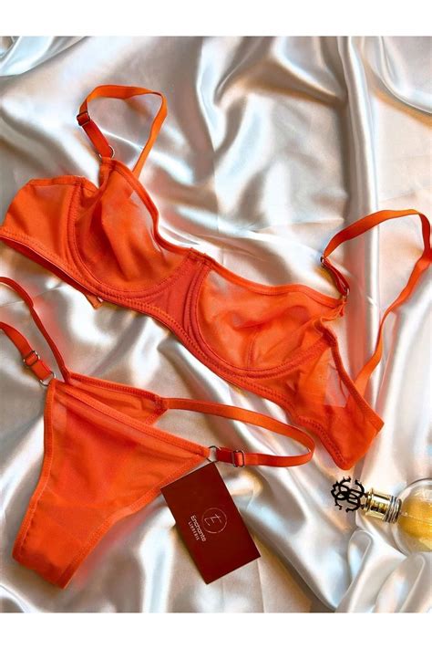 Enchante Lingerie Amsterdam Turuncu Kadın Sütyen Takımı Balenli Tül