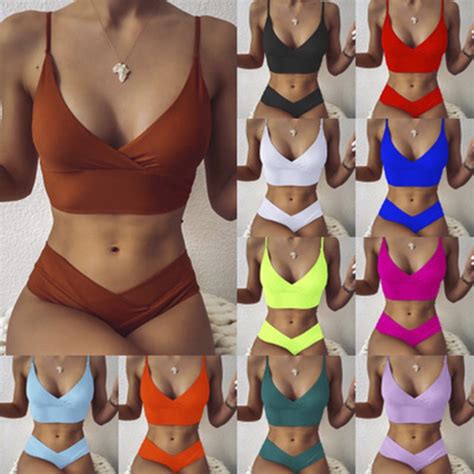 Boutique Sexy Cross Bikini Set Women Solid V Neck High Waisted Two Piece Swimsuit Girl