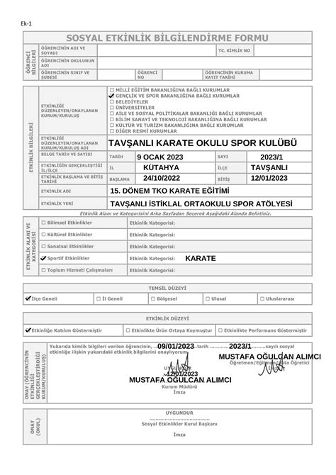 15 DÖNEM SOSYAL ETKİNLİK FORMU