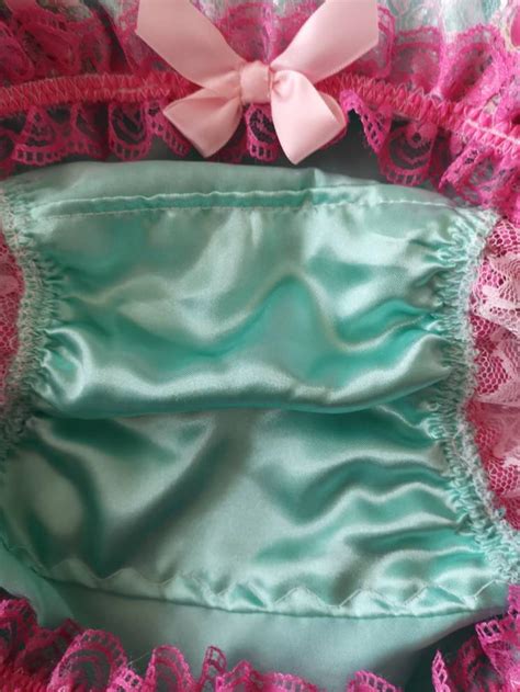 Aqua Satin Bikini Style Panties Silky Soft Lace Front Sissy Etsy