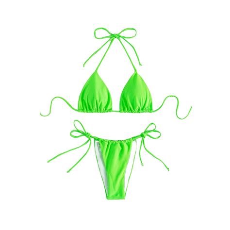 Neon Green Micro Bikini Set 2 Piece Swimsuit Side Tie Etsy