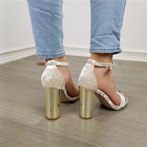 Shoes Party Nude Velvet Sandal With Gold Block Heel Poshmark