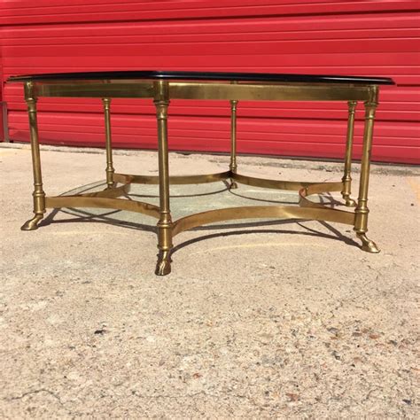 Mid Century Modern Brass Hoof Base Hexagonal Glass Top Coffee Table Chairish