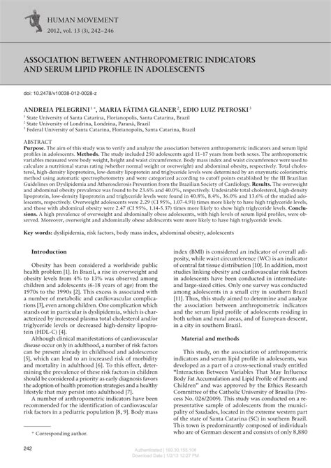 Pdf Association Between Anthropometric Indicators And Serum Lipid