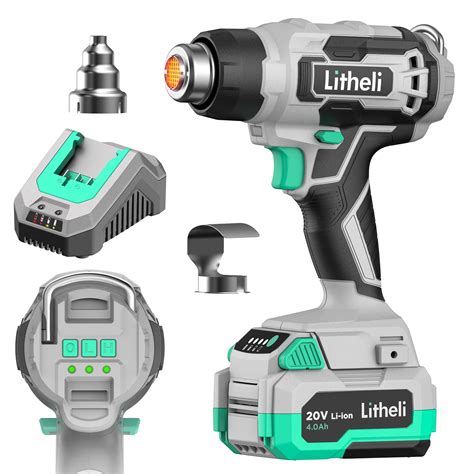 Litheli V Cordless Heat Gun Hot Air Gun Kit Temperatures Max With Ah Battery Charger
