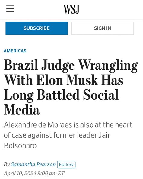 Wall Street About The Elon Musk And Alexandre De Moraes Democracy In