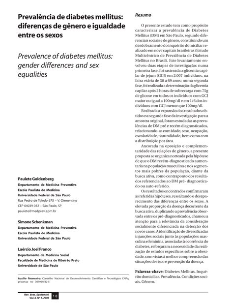 Pdf Prevalence Of Diabetes Mellitus Gender Differences And Sex Equalities