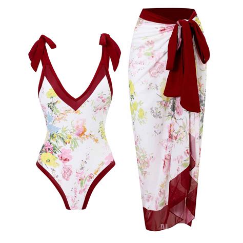 Brnmxoke Swimsuit With Matching Cover Up Set Women Floral Print Beach Swimsuits Tropical Bikini
