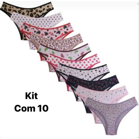 Kit 10 Calcinha Estampada Suede Lingerie Tanga Conforto Feminina Confortável Dia a Dia Básica