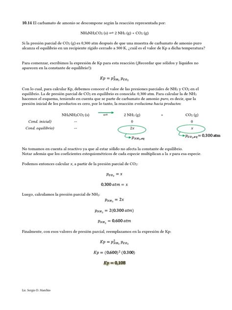 Ejercicio 10 14 Resuelto Pdf Equilibrio Químico Amoníaco