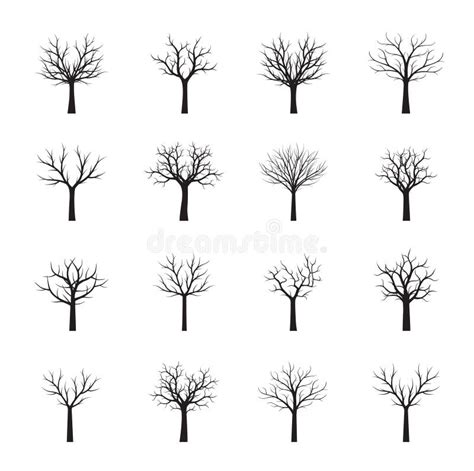 Set Of Black Naked Trees Vector Illustration Stock Illustration Illustration Of Isolated
