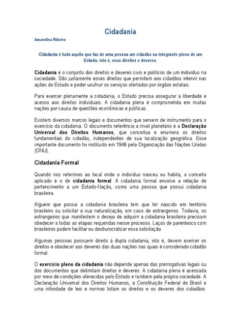 Redação Sobre O Que É Cidadania - O Que É Cidadania | PDF | Cidadania | Brasileiros