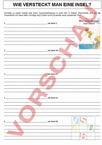 Arbeitsblatt: Lektüre: Wie versteckt man eine Insel - Deutsch ...